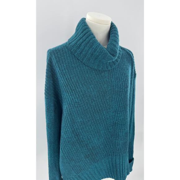 Anthropologie Moth Teal Green Wool Blend Cowl Neck Sweater Turtleneck Normcore S - Picture 2 of 7